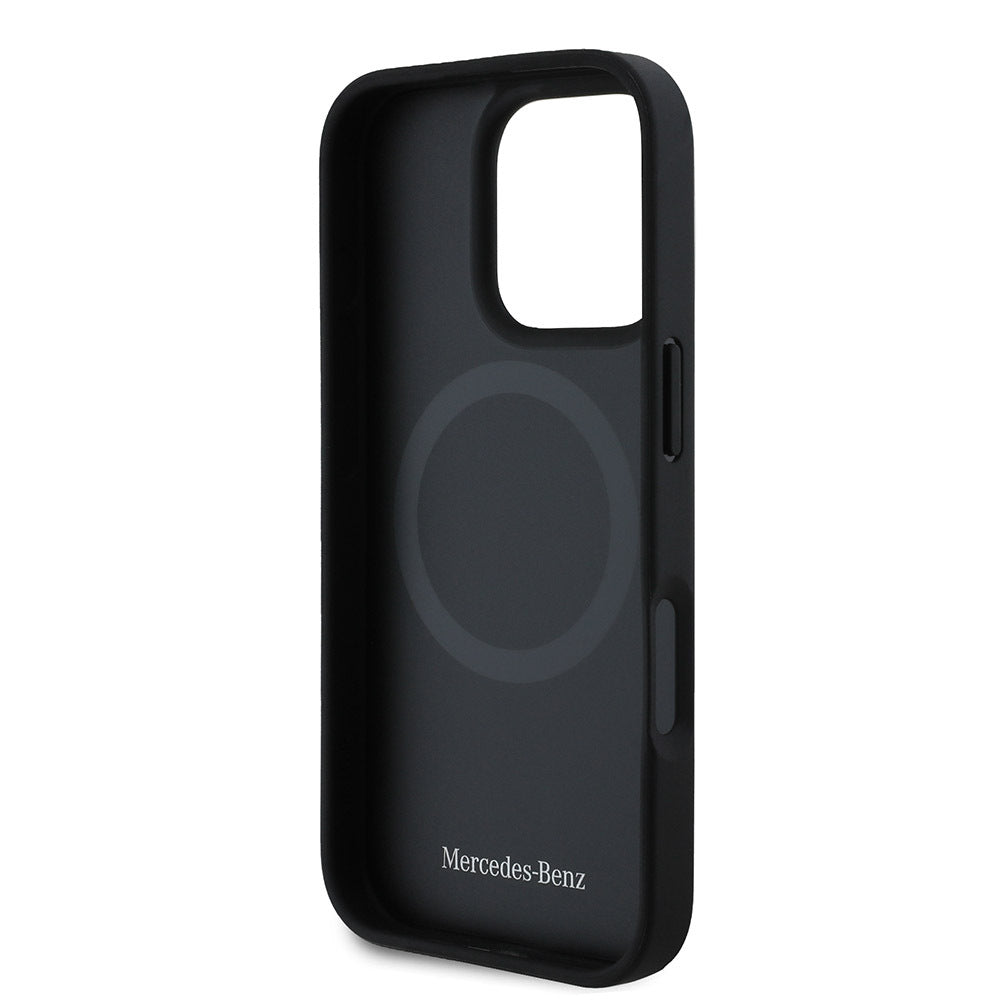 iPhone 16 Pro Kılıf Mercedes Benz Orjinal Lisanslı M-safe Şarj Özellikli Metal Yıldız Logolu Mavi Çizgili Deri Kapak