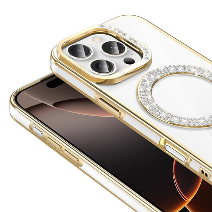 Apple iPhone 16 Pro Kılıf Pırlanta Taş Tasarımlı M-safe Şarj Özellikli Zore Karetta Silikon Kapak