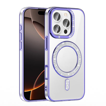 Apple iPhone 16 Pro Kılıf Pırlanta Taş Tasarımlı M-safe Şarj Özellikli Zore Karetta Silikon Kapak