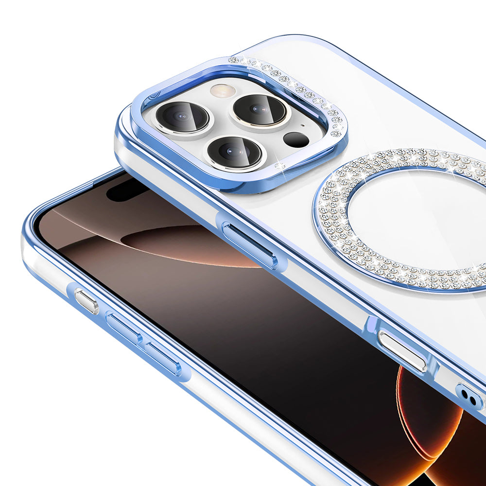 Apple iPhone 16 Pro Kılıf Pırlanta Taş Tasarımlı M-safe Şarj Özellikli Zore Karetta Silikon Kapak