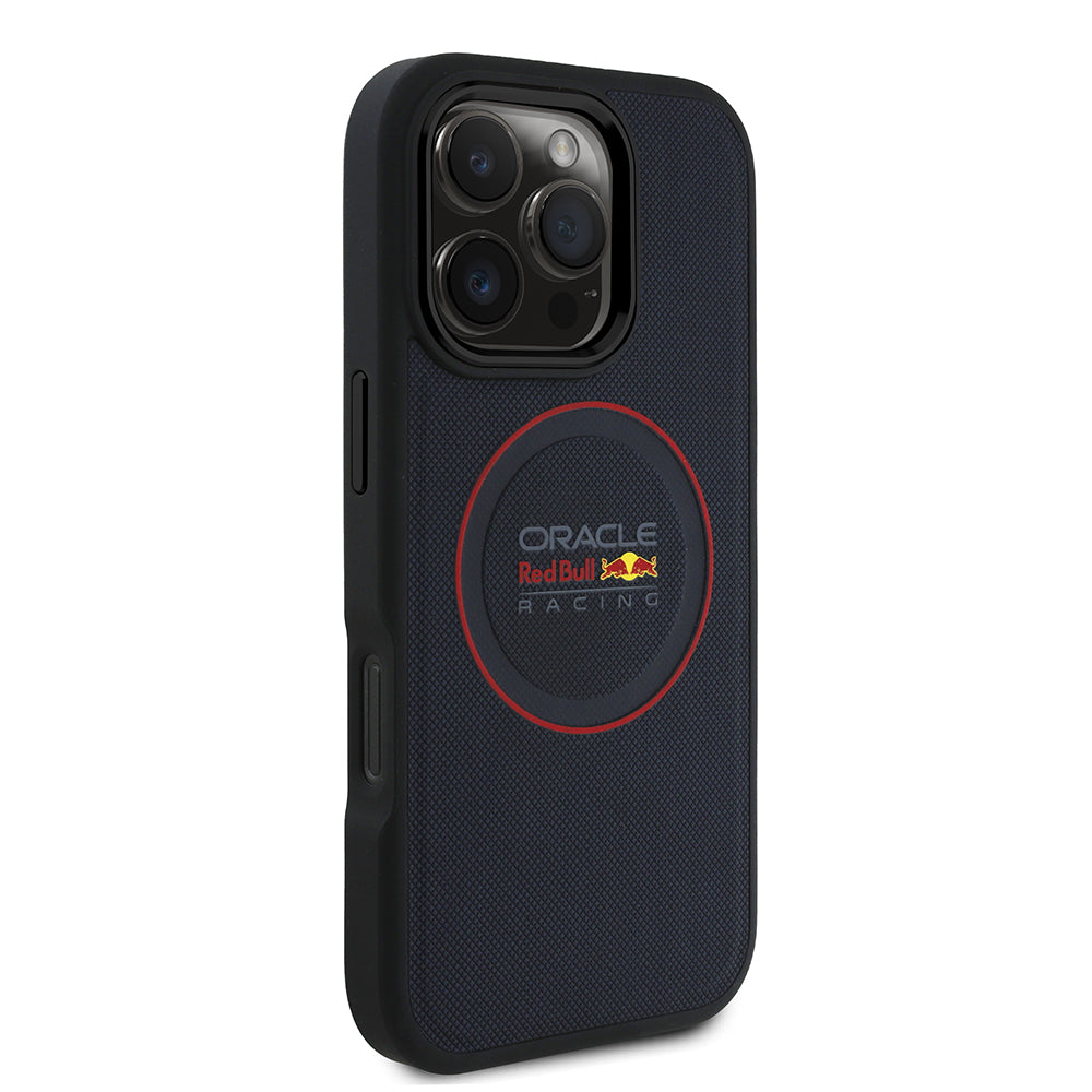 iPhone 16 Pro Kılıf Redbull Orjinal Lisanslı M-safe Şarj Özellikli Kırmızı Halka ve Logo Kabartmalı PU Deri Kapak