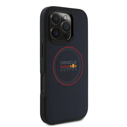 iPhone 16 Pro Kılıf Redbull Orjinal Lisanslı M-safe Şarj Özellikli Kırmızı Halka ve Logo Kabartmalı PU Deri Kapak