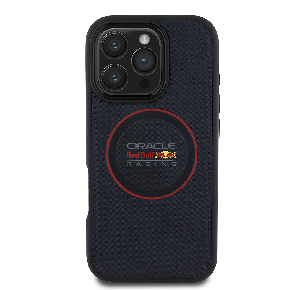 iPhone 16 Pro Kılıf Redbull Orjinal Lisanslı M-safe Şarj Özellikli Kırmızı Halka ve Logo Kabartmalı PU Deri Kapak