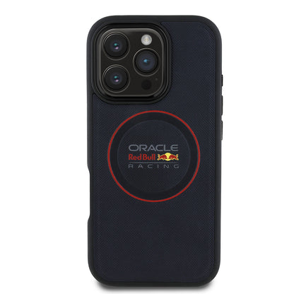 iPhone 16 Pro Kılıf Redbull Orjinal Lisanslı M-safe Şarj Özellikli Kırmızı Halka ve Logo Kabartmalı PU Deri Kapak