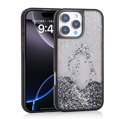 Apple iPhone 16 Pro Kılıf Sıvılı Simli Şeffaf Arka Yüzey Zore Keto Silikon Kapak