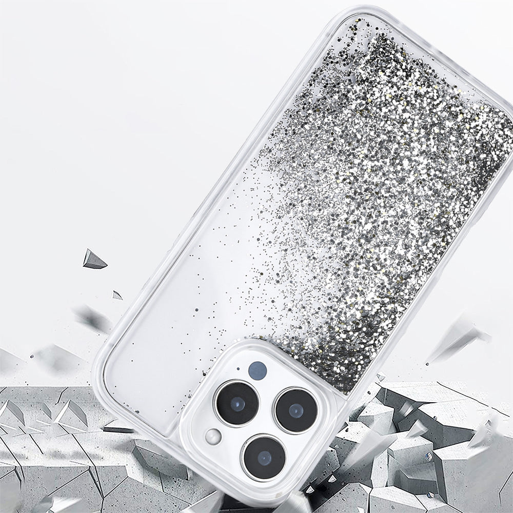 Apple iPhone 16 Pro Kılıf Sıvılı Simli Şeffaf Arka Yüzey Zore Keto Silikon Kapak