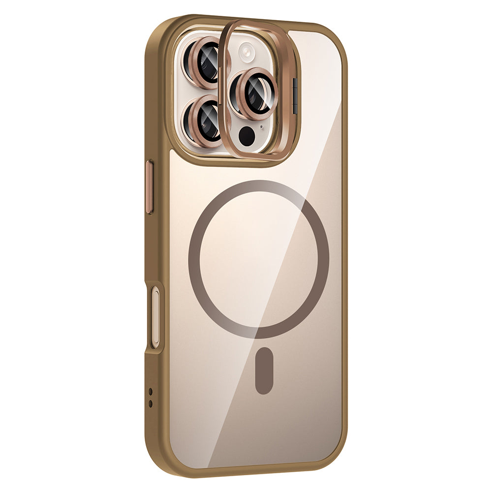 Apple iPhone 16 Pro Kılıf Standlı ve Kamera Lens Hediyeli M-Safe Şarj Özellikli Zore Etro Kapak