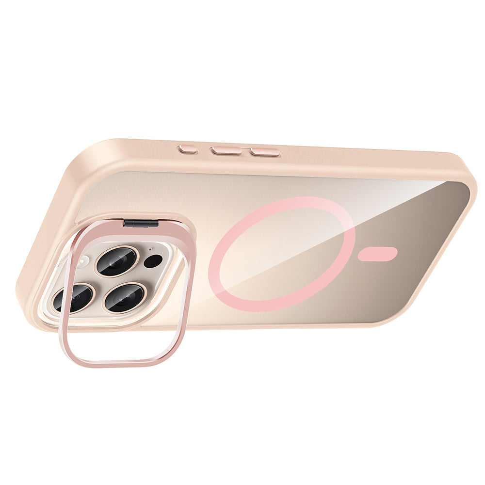 Apple iPhone 16 Pro Kılıf Standlı ve Kamera Lens Hediyeli M-Safe Şarj Özellikli Zore Etro Kapak