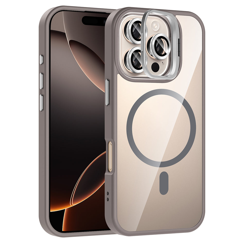 Apple iPhone 16 Pro Kılıf Standlı ve Kamera Lens Hediyeli M-Safe Şarj Özellikli Zore Etro Kapak