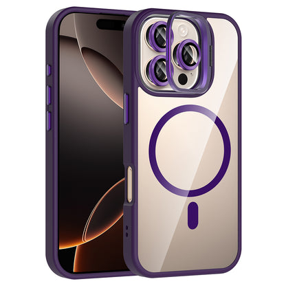 Apple iPhone 16 Pro Kılıf Standlı ve Kamera Lens Hediyeli M-Safe Şarj Özellikli Zore Etro Kapak