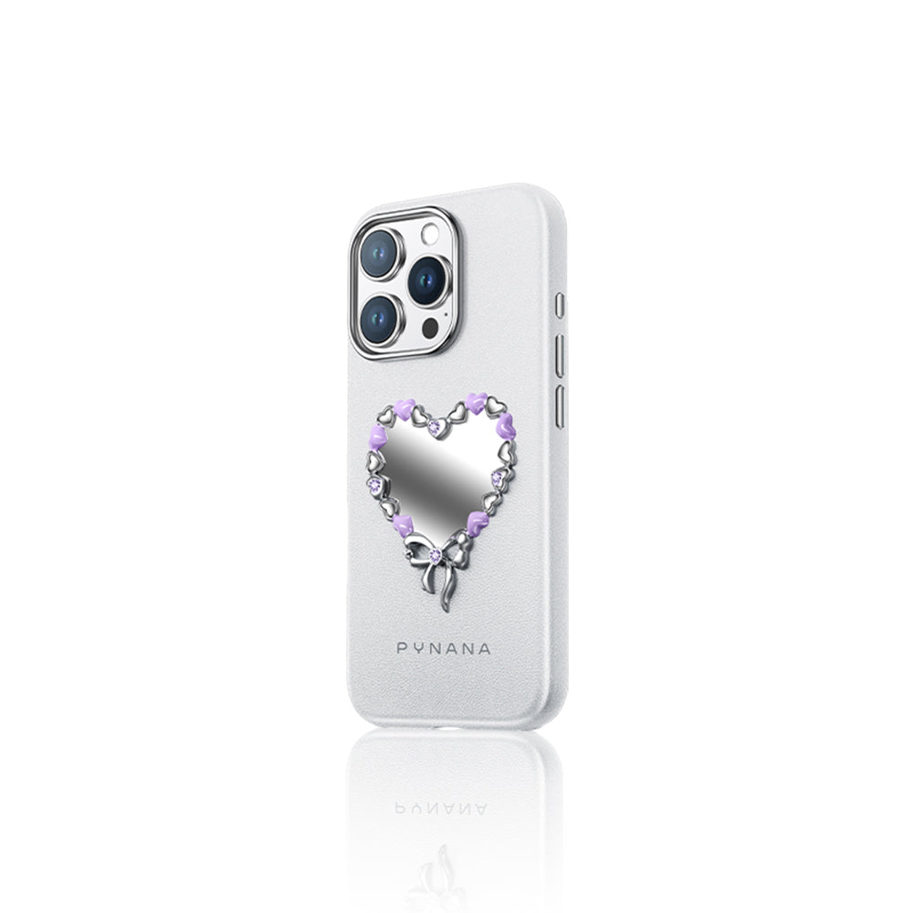 iPhone 16 Pro Kılıf Taşlı Kalp Tasarımlı Pynana Mirror Serisi Kapak