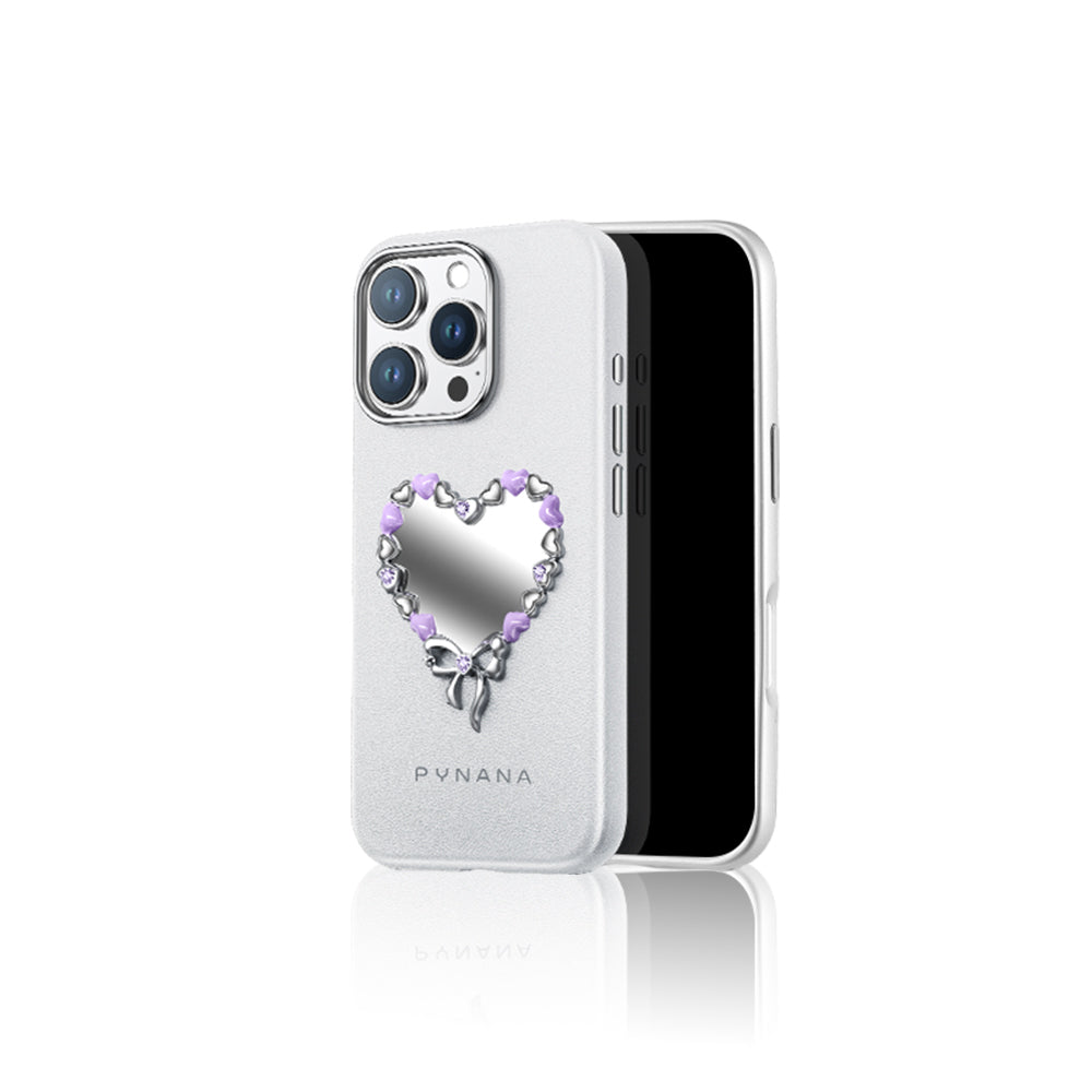 iPhone 16 Pro Kılıf Taşlı Kalp Tasarımlı Pynana Mirror Serisi Kapak