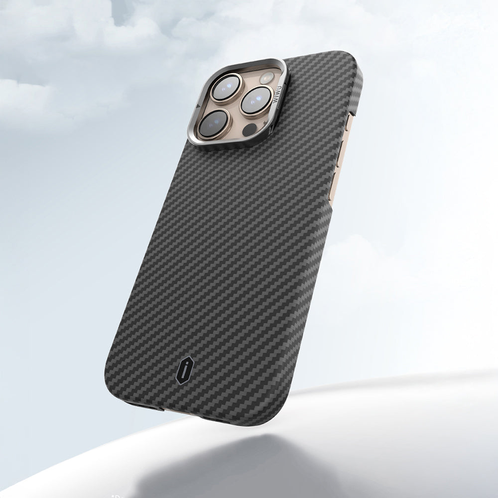 iPhone 16 Pro Kılıf Wiwu DCC-206 M-safe Şarj Özellikli Kamera Standlı Aramid Fiber Tasarım Kevlar Kapak