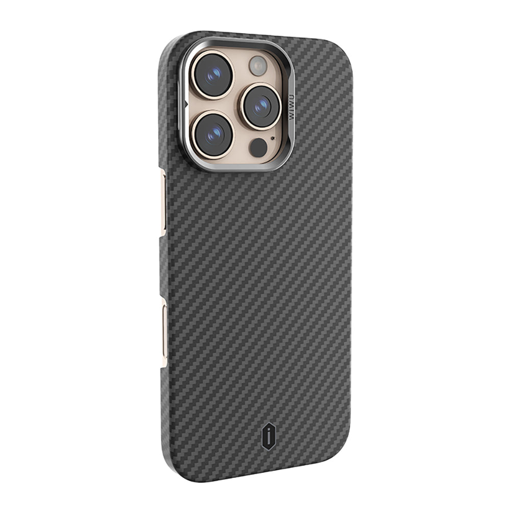 iPhone 16 Pro Kılıf Wiwu DCC-206 M-safe Şarj Özellikli Kamera Standlı Aramid Fiber Tasarım Kevlar Kapak