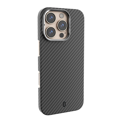 iPhone 16 Pro Kılıf Wiwu DCC-206 M-safe Şarj Özellikli Kamera Standlı Aramid Fiber Tasarım Kevlar Kapak
