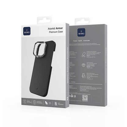 iPhone 16 Pro Kılıf Wiwu DCC-208 M-safe Şarj Özellikli Kamera Standlı Aramid Fiber Tasarım Kevlar Kapak