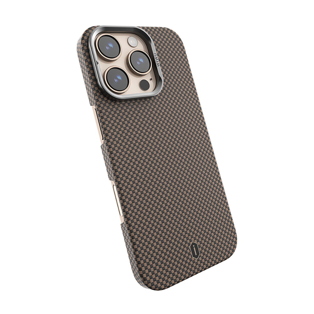 iPhone 16 Pro Kılıf Wiwu DCC-208 M-safe Şarj Özellikli Kamera Standlı Aramid Fiber Tasarım Kevlar Kapak