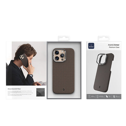 iPhone 16 Pro Kılıf Wiwu DCC-208 M-safe Şarj Özellikli Kamera Standlı Aramid Fiber Tasarım Kevlar Kapak
