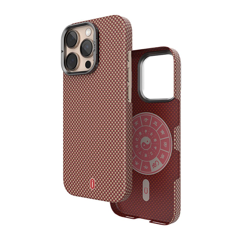 iPhone 16 Pro Kılıf Wiwu DCC-208 M-safe Şarj Özellikli Kamera Standlı Aramid Fiber Tasarım Kevlar Kapak