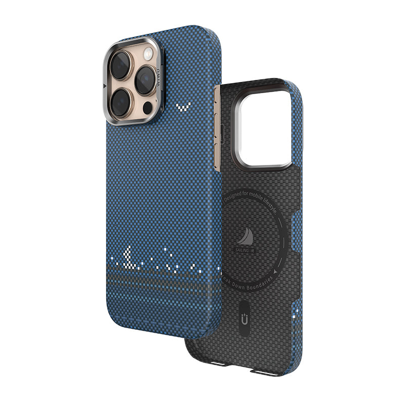 iPhone 16 Pro Kılıf Wiwu DCC-209 M-safe Şarj Özellikli Kamera Standlı Aramid Fiber Tasarım Kevlar Kapak