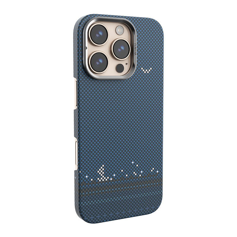 iPhone 16 Pro Kılıf Wiwu DCC-209 M-safe Şarj Özellikli Kamera Standlı Aramid Fiber Tasarım Kevlar Kapak