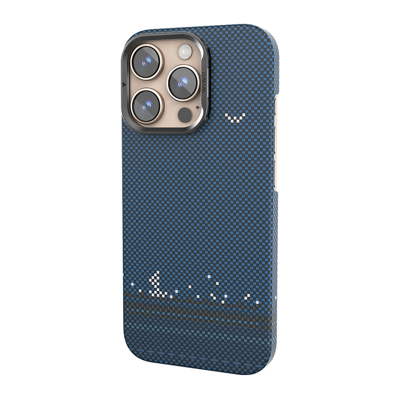 iPhone 16 Pro Kılıf Wiwu DCC-209 M-safe Şarj Özellikli Kamera Standlı Aramid Fiber Tasarım Kevlar Kapak