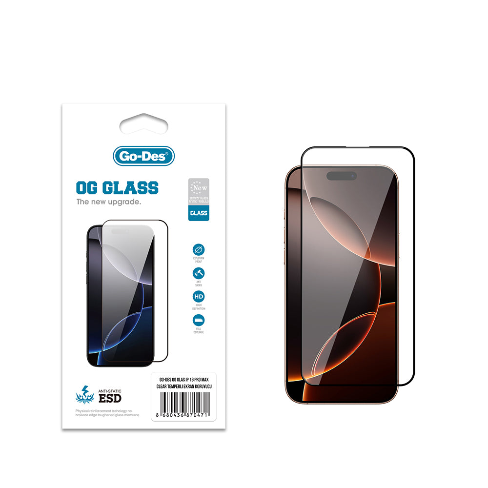 iPhone 16 Pro Max Go Des OG Glass Antistatik Temperli Cam Ekran Koruyucu