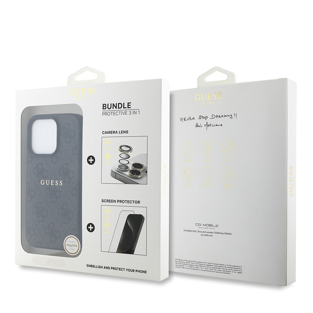 iPhone 16 Pro Max Guess Orjinal Lisanslı Kılıf + Ekran Koruyucu + Lens Koruyucu 3in1 Aksesuar Seti
