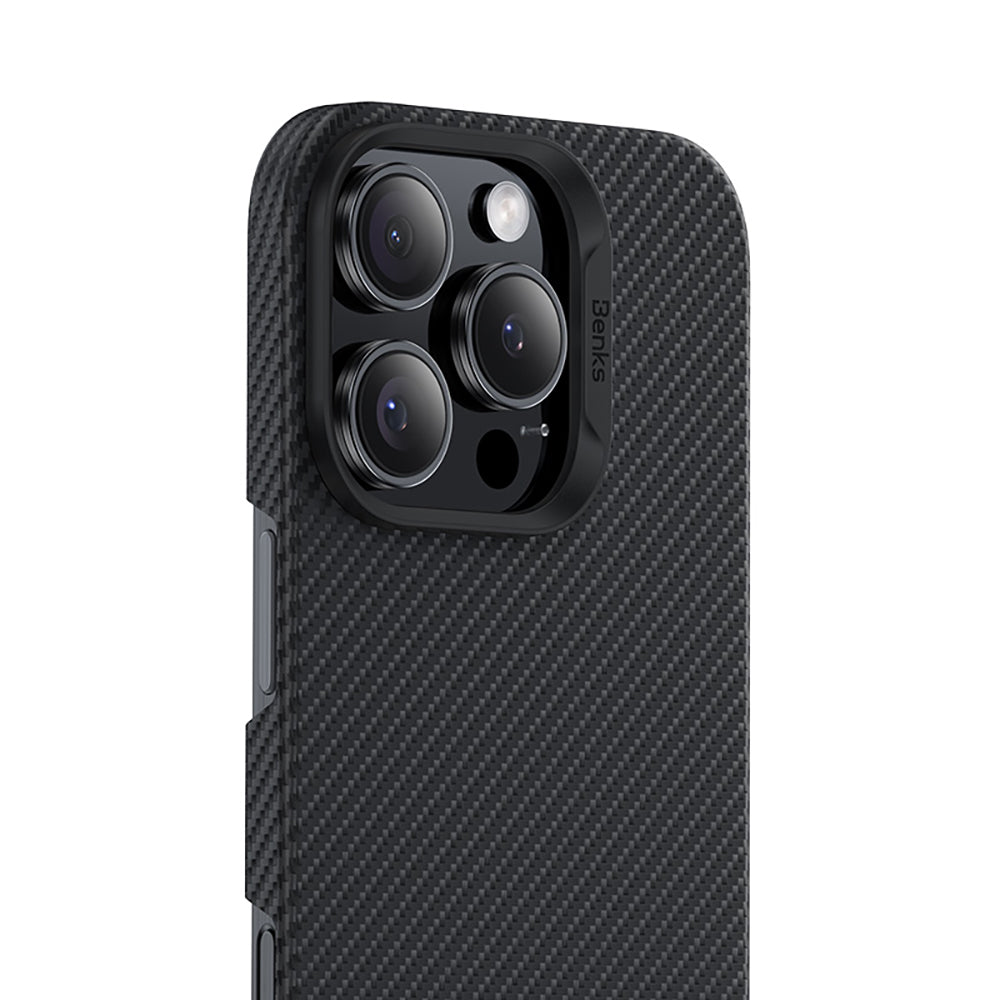 iPhone 16 Pro Max Kılıf Benks M-safe Şarj Özellikli Metal Kamera Çerçeveli Magnetik ArmorAir 600D Kevlar Fiber Kapak