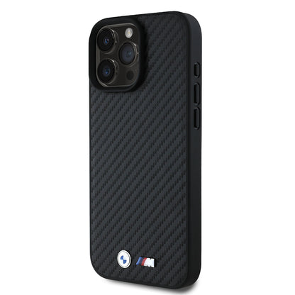 iPhone 16 Pro Max Kılıf BMW Orjinal Lisanslı Karbon Fiber Tasarımlı ve Metal Logolu PU Deri Kapak