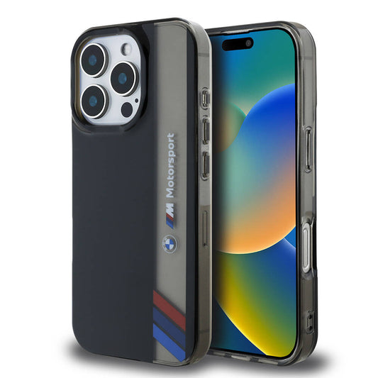 iPhone 16 Pro Max Kılıf BMW Orjinal Lisanslı M Logolu Üç Renk Çizgili Motorsport Vertical Stripe Kapak