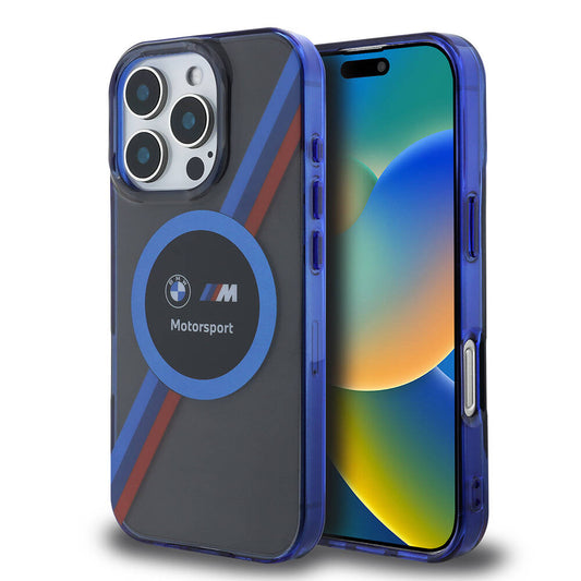 iPhone 16 Pro Max Kılıf BMW Orjinal Lisanslı M-safe Şarj Özellikli M Logolu Üç Renk Çizgili Motorsport Circle Kapak