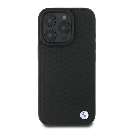 iPhone 16 Pro Max Kılıf BMW Orjinal Lisanslı M-safe Şarj Özellikli Metal Logolu Dokulu Diamond Deri Kapak