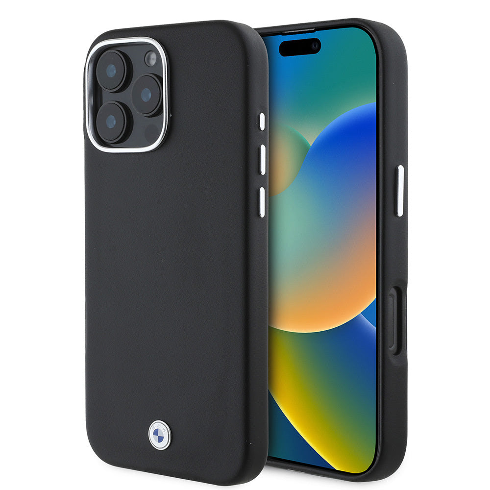 iPhone 16 Pro Max Kılıf BMW Orjinal Lisanslı M-safe Şarj Özellikli Metal Logolu Tam Kaplama Deri Kapak