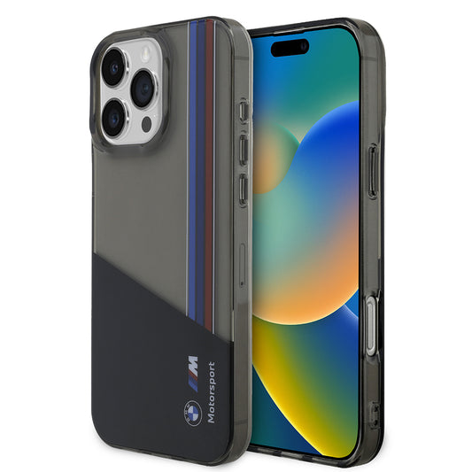 iPhone 16 Pro Max Kılıf BMW Orjinal Lisanslı Yarı Transparan M Dizayn Çizgili Kapak