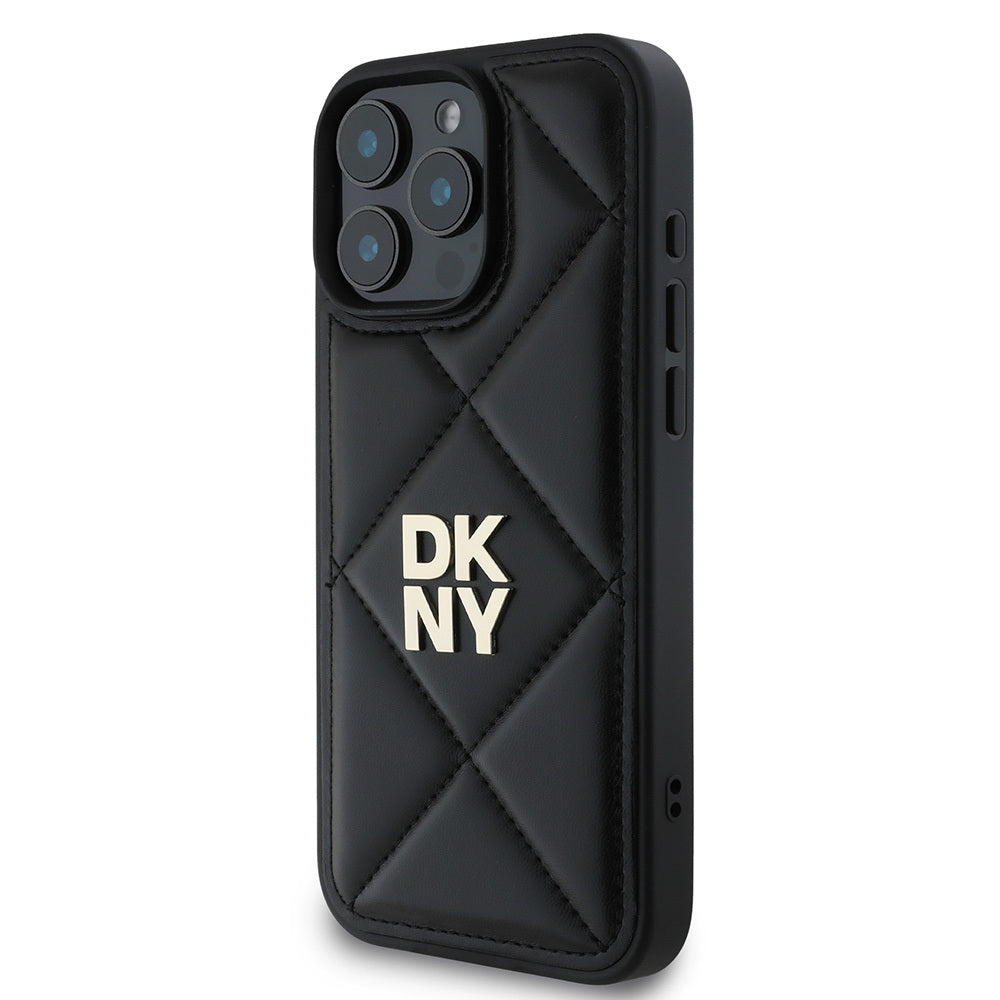 iPhone 16 Pro Max Kılıf DKNY Orjinal Lisanslı Kapitone Tasarımlı Metal Logolu Deri Kapak