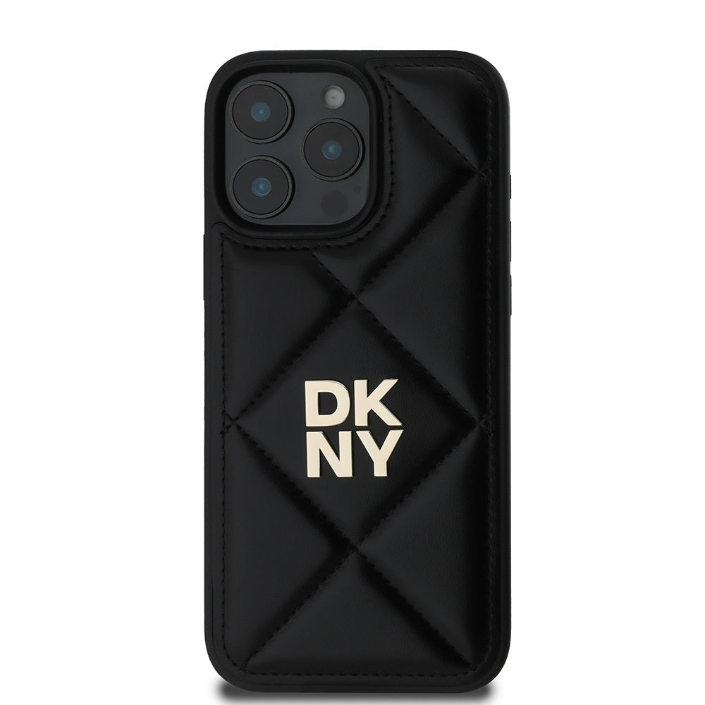 iPhone 16 Pro Max Kılıf DKNY Orjinal Lisanslı Kapitone Tasarımlı Metal Logolu Deri Kapak