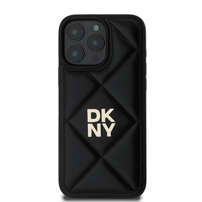iPhone 16 Pro Max Kılıf DKNY Orjinal Lisanslı Kapitone Tasarımlı Metal Logolu Deri Kapak
