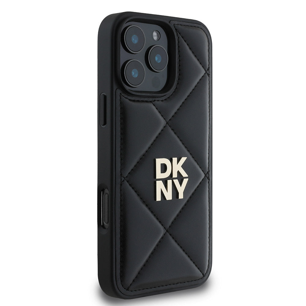 iPhone 16 Pro Max Kılıf DKNY Orjinal Lisanslı Kapitone Tasarımlı Metal Logolu Deri Kapak