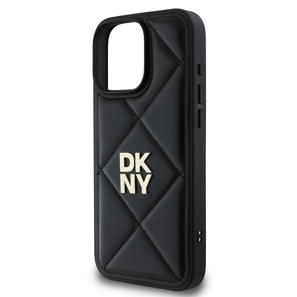 iPhone 16 Pro Max Kılıf DKNY Orjinal Lisanslı Kapitone Tasarımlı Metal Logolu Deri Kapak