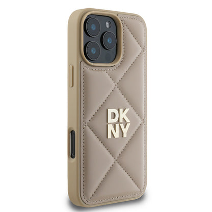 iPhone 16 Pro Max Kılıf DKNY Orjinal Lisanslı Kapitone Tasarımlı Metal Logolu Deri Kapak