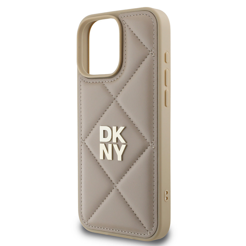 iPhone 16 Pro Max Kılıf DKNY Orjinal Lisanslı Kapitone Tasarımlı Metal Logolu Deri Kapak
