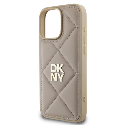 iPhone 16 Pro Max Kılıf DKNY Orjinal Lisanslı Kapitone Tasarımlı Metal Logolu Deri Kapak
