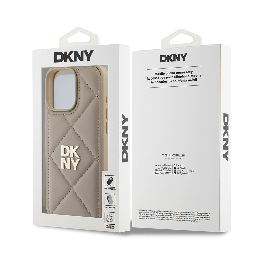 iPhone 16 Pro Max Kılıf DKNY Orjinal Lisanslı Kapitone Tasarımlı Metal Logolu Deri Kapak