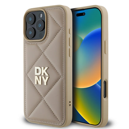 iPhone 16 Pro Max Kılıf DKNY Orjinal Lisanslı Kapitone Tasarımlı Metal Logolu Deri Kapak