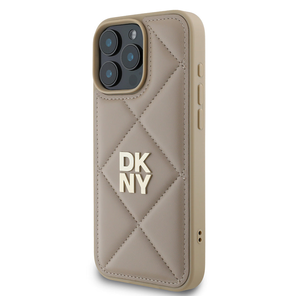 iPhone 16 Pro Max Kılıf DKNY Orjinal Lisanslı Kapitone Tasarımlı Metal Logolu Deri Kapak