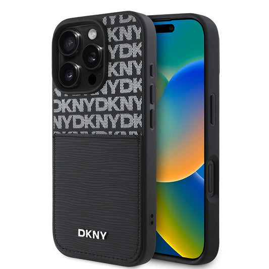 iPhone 16 Pro Max Kılıf DKNY Orjinal Lisanslı Kartlıklı 3D Yazılı Repeat Texture Pattern Kapak