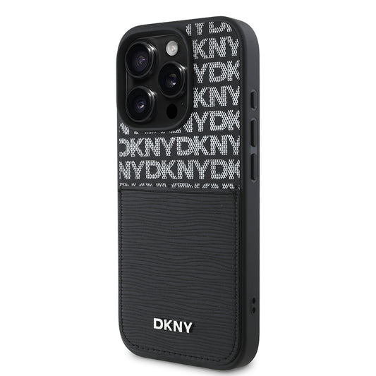 iPhone 16 Pro Max Kılıf DKNY Orjinal Lisanslı Kartlıklı 3D Yazılı Repeat Texture Pattern Kapak