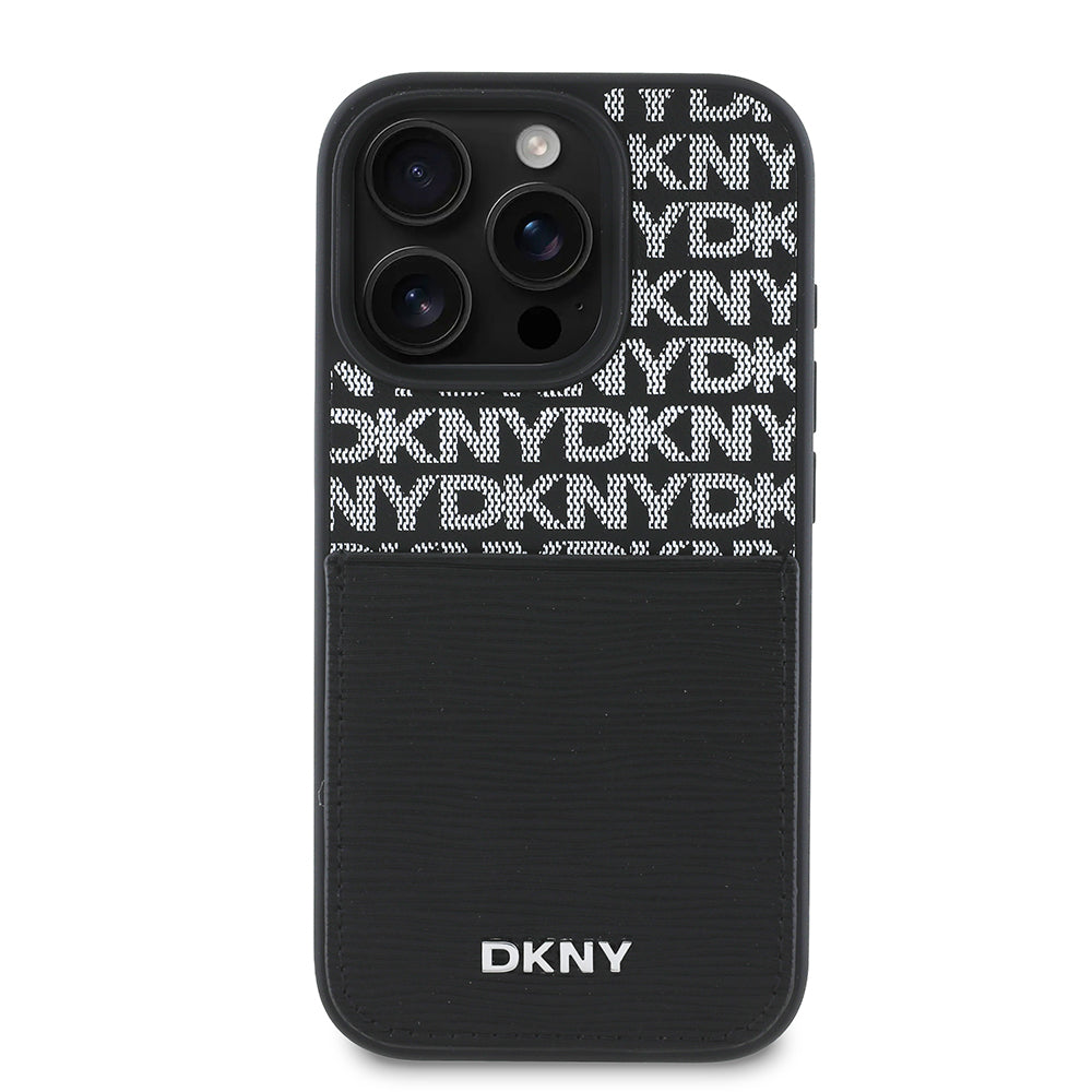 iPhone 16 Pro Max Kılıf DKNY Orjinal Lisanslı Kartlıklı 3D Yazılı Repeat Texture Pattern Kapak