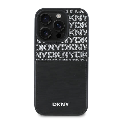 iPhone 16 Pro Max Kılıf DKNY Orjinal Lisanslı Kartlıklı 3D Yazılı Repeat Texture Pattern Kapak